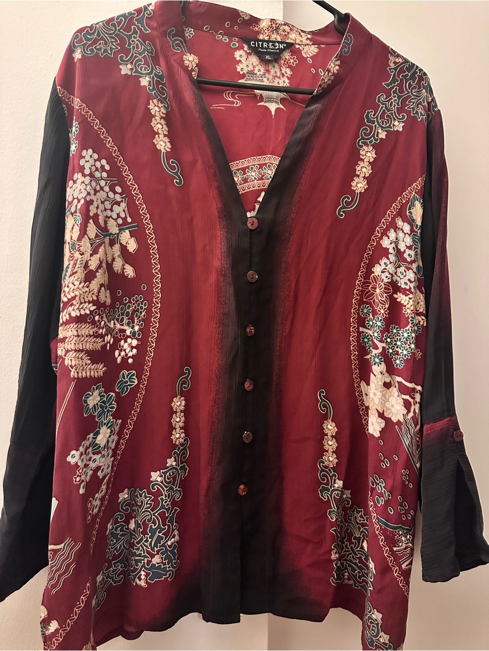 Citron Santa Monica Japan Print Blouse burgundy Light Soft XL Asian